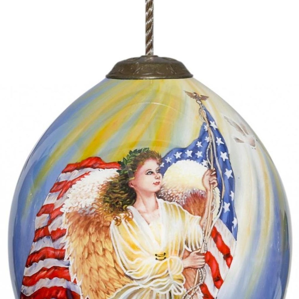 American Flag Angel Hand Painted Mouth Blown Glass Ornament HomeRoots