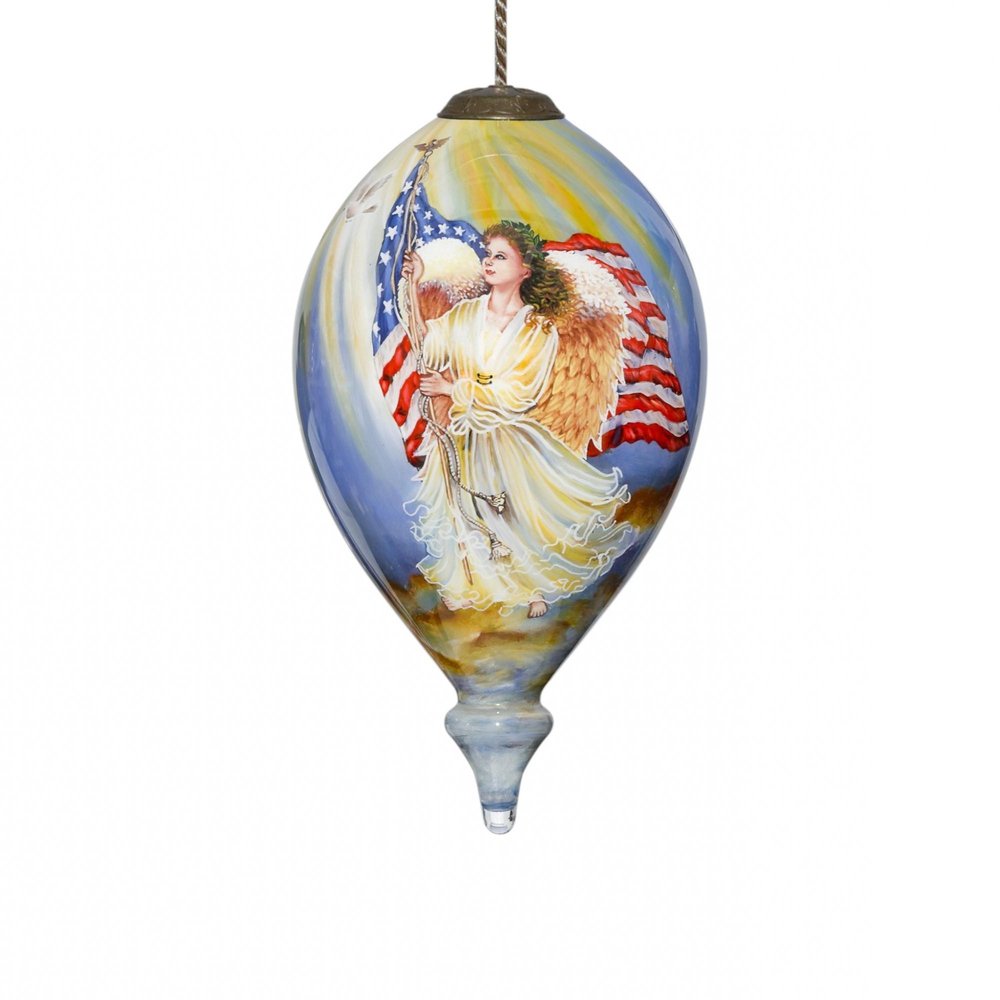 American Flag Angel Hand Painted Mouth Blown Glass Ornament — view 7