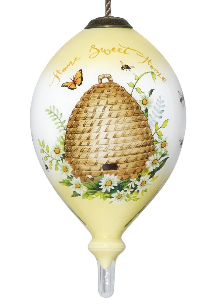 Beehive Home Sweet Home Hand Painted Mouth Blown Glass Ornament — view 1