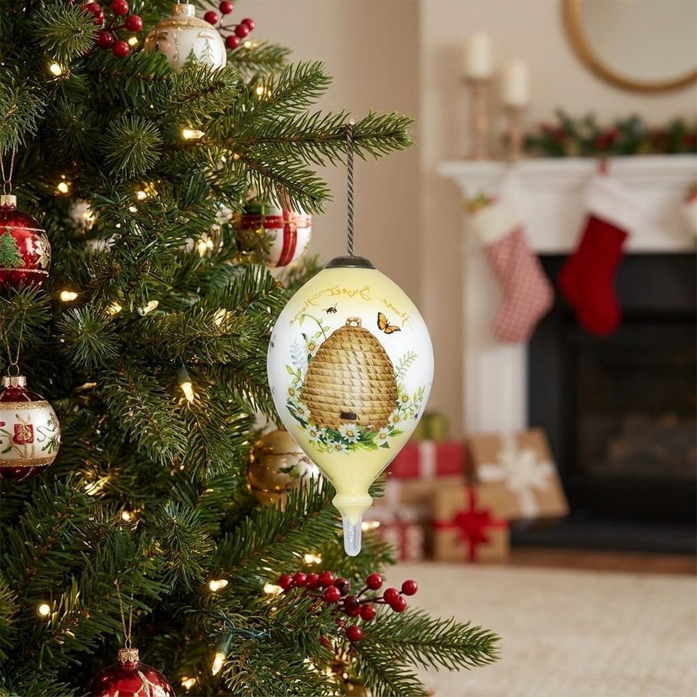 Beehive Home Sweet Home Hand Painted Mouth Blown Glass Ornament HomeRoots