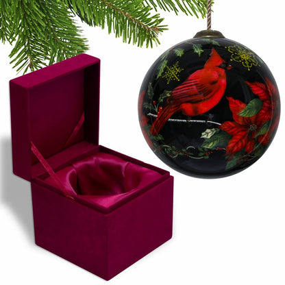Glossy Red Cardinal Hand Painted Mouth Blown Glass Ornament HomeRoots