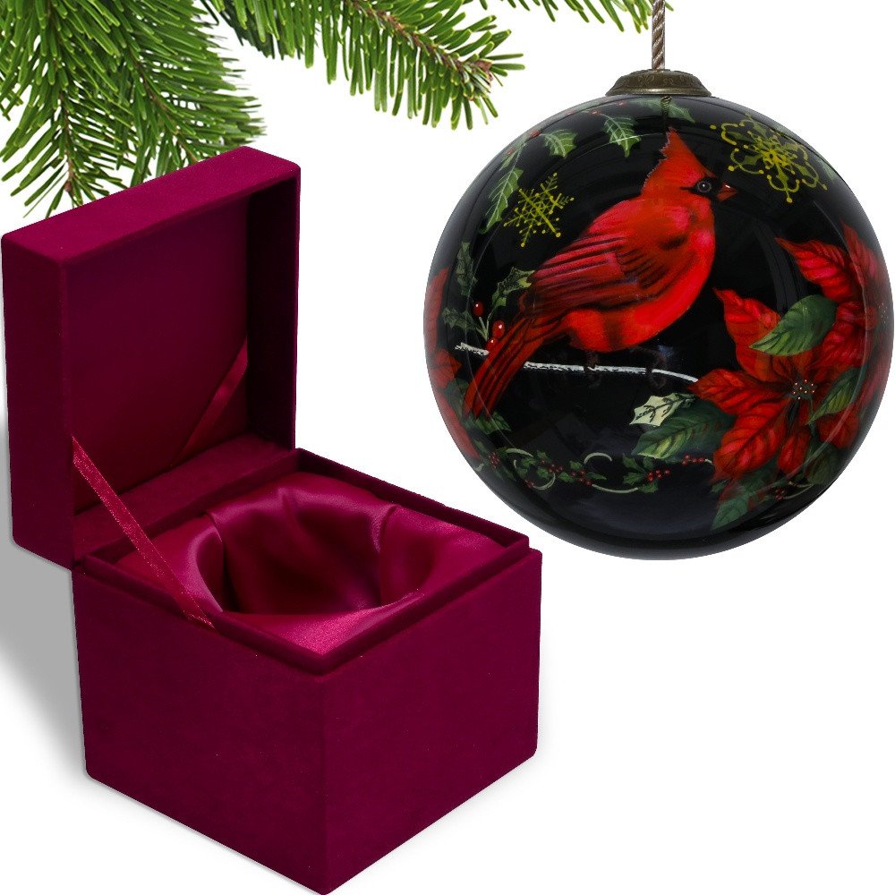 Glossy Red Cardinal Hand Painted Mouth Blown Glass Ornament HomeRoots