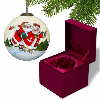 Ice Skating Mr. and Mrs. Santa Hand Painted Mouth Blown Glass Ornament HomeRoots