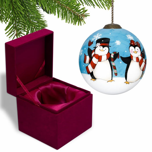 Anywhere with You is Always Better Penguin Hand Painted Mouth Blown Glass Ornament HomeRoots