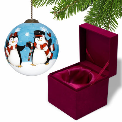Anywhere with You is Always Better Penguin Hand Painted Mouth Blown Glass Ornament HomeRoots