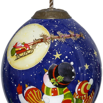 Snowmen Family Watching Santa on a Sleigh Hand Painted Mouth Blown Glass Ornament HomeRoots