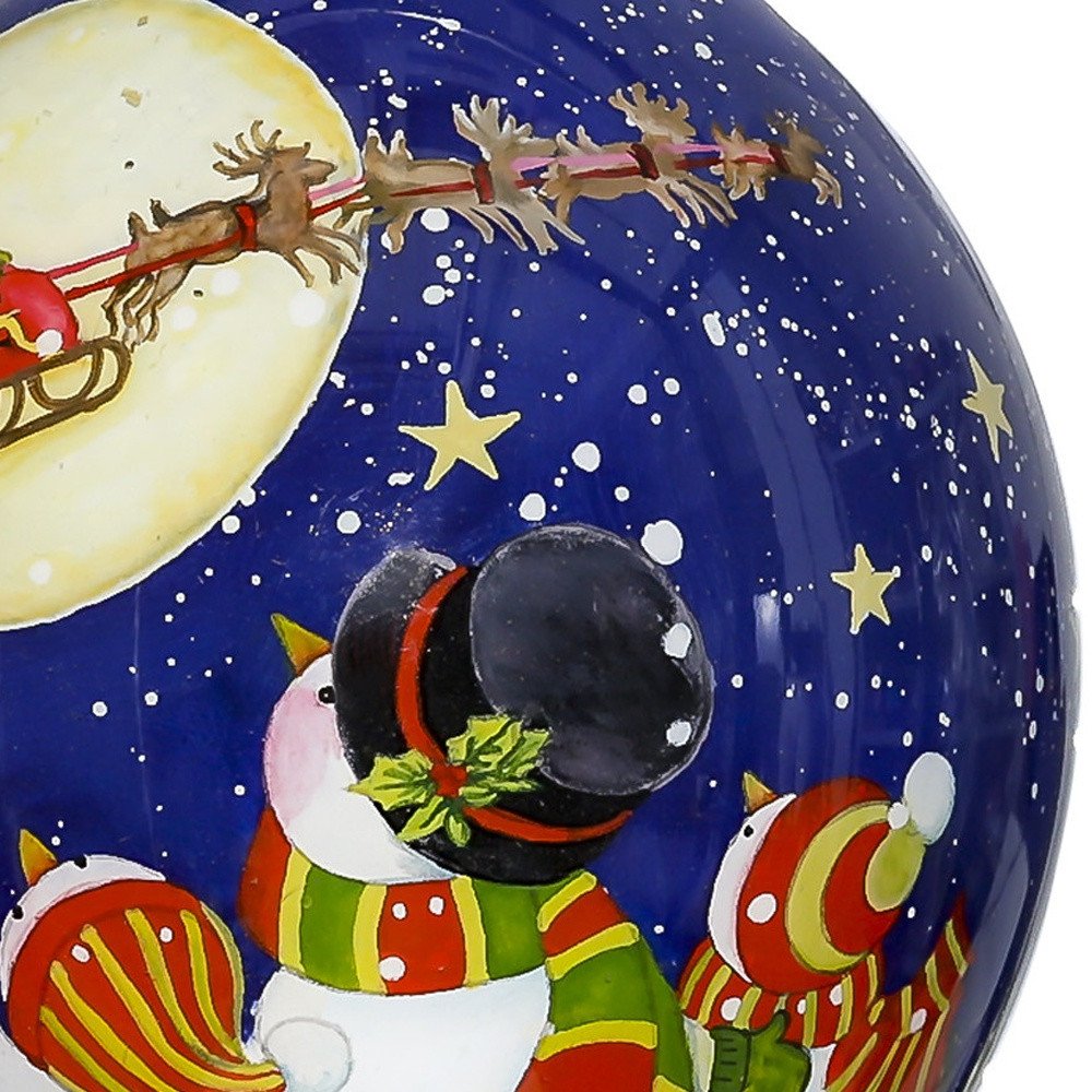 Snowmen Family Watching Santa on a Sleigh Hand Painted Mouth Blown Glass Ornament HomeRoots