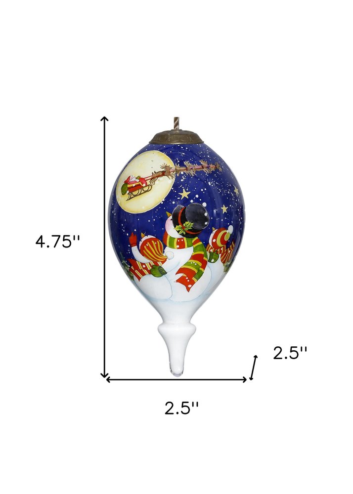Snowmen Family Watching Santa on a Sleigh Hand Painted Mouth Blown Glass Ornament HomeRoots