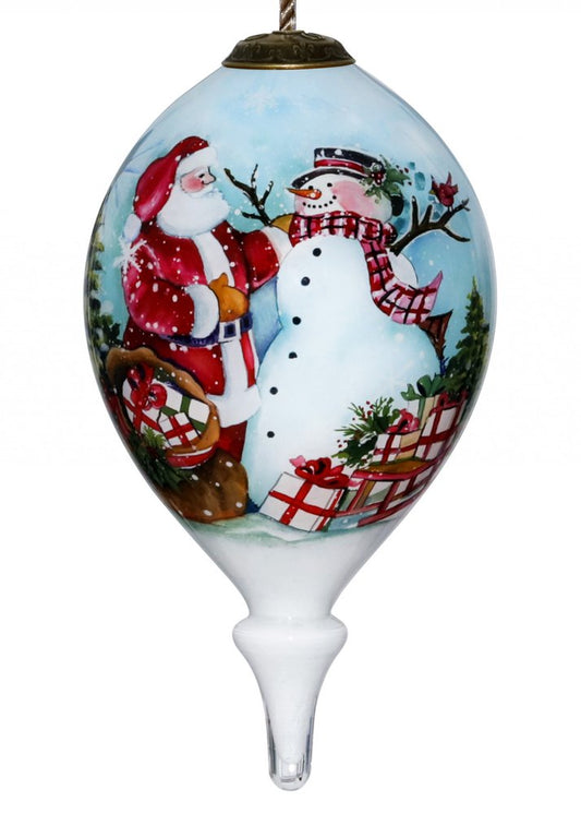 Christmas Santa and Snowman Hand Painted Mouth Blown Glass Ornament HomeRoots