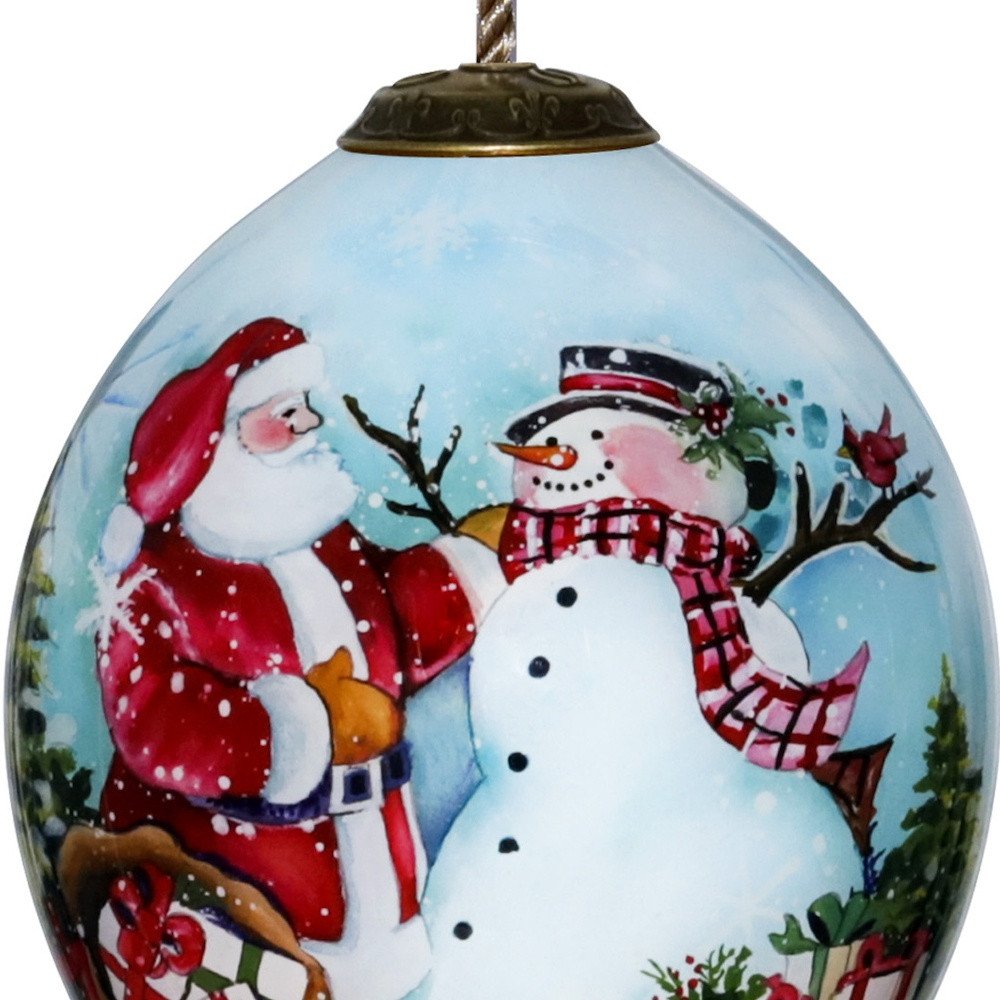 Christmas Santa and Snowman Hand Painted Mouth Blown Glass Ornament HomeRoots
