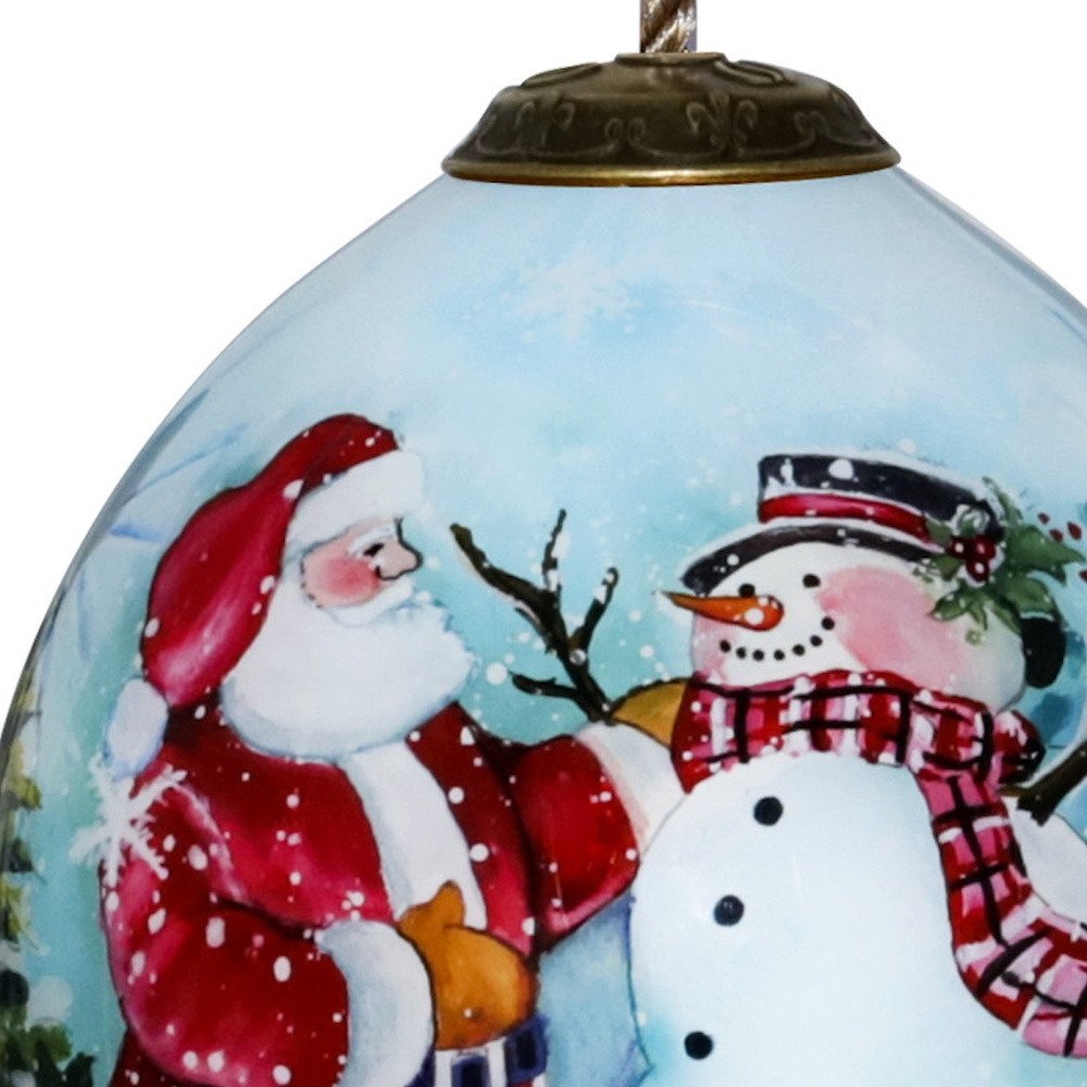 Christmas Santa and Snowman Hand Painted Mouth Blown Glass Ornament HomeRoots