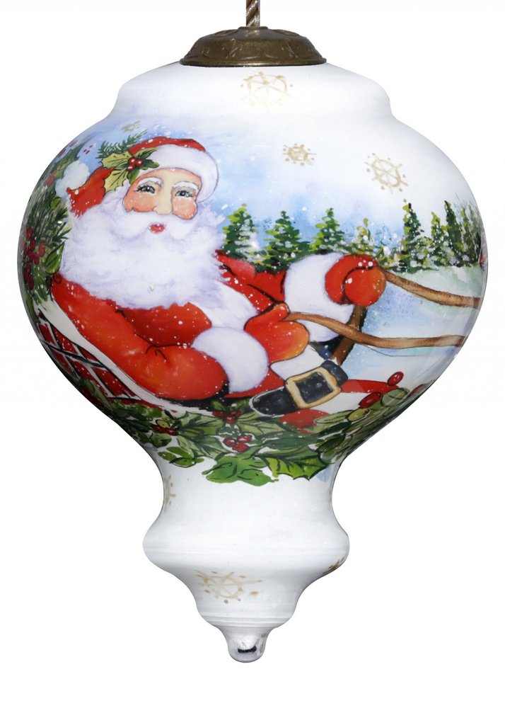 Santa Riding a Sleigh Hand Painted Mouth Blown Glass Ornament — view 1