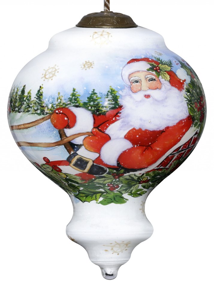 Santa Riding a Sleigh Hand Painted Mouth Blown Glass Ornament — view 2