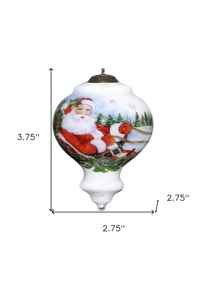 Santa Riding a Sleigh Hand Painted Mouth Blown Glass Ornament HomeRoots