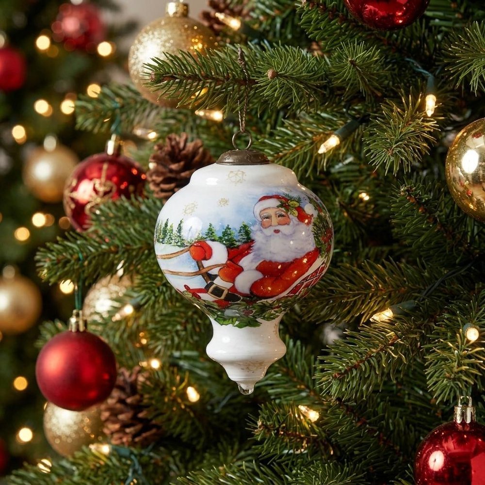 Santa Riding a Sleigh Hand Painted Mouth Blown Glass Ornament — view 6