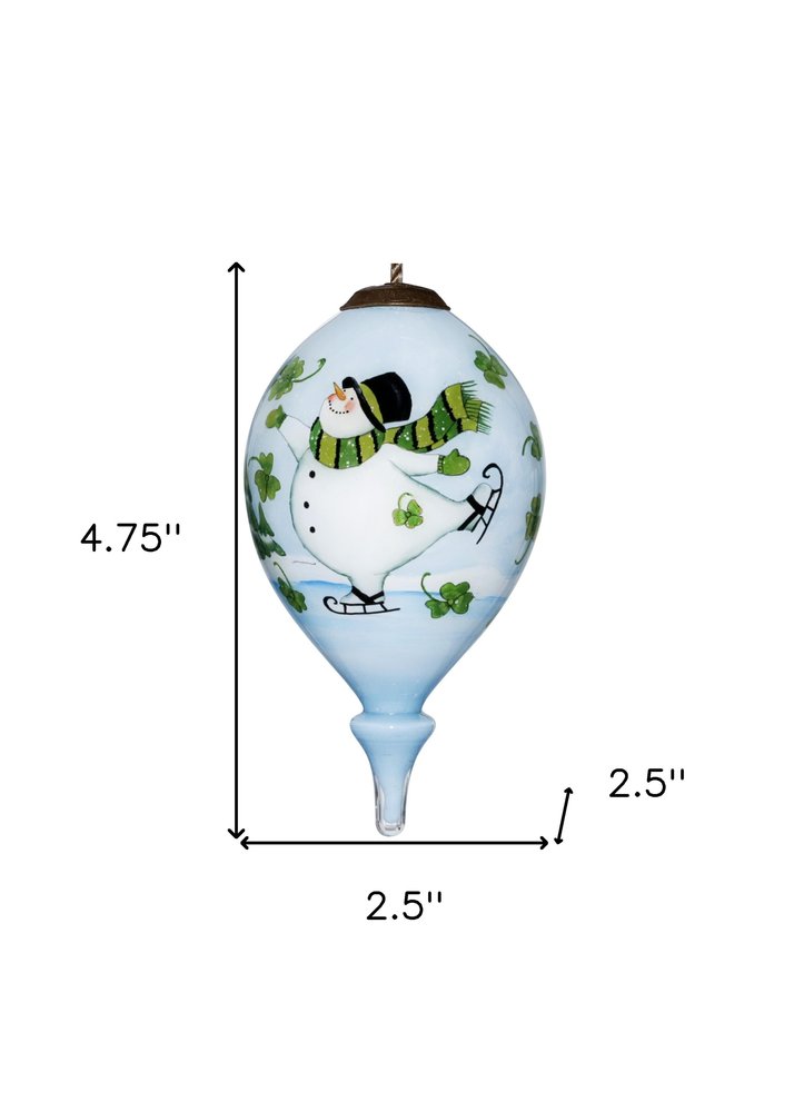Ice Skating Shamrock Snowman Hand Painted Mouth Blown Glass Ornament HomeRoots