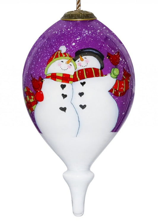 Amore Snowmen Hand Painted Mouth Blown Glass Ornament HomeRoots