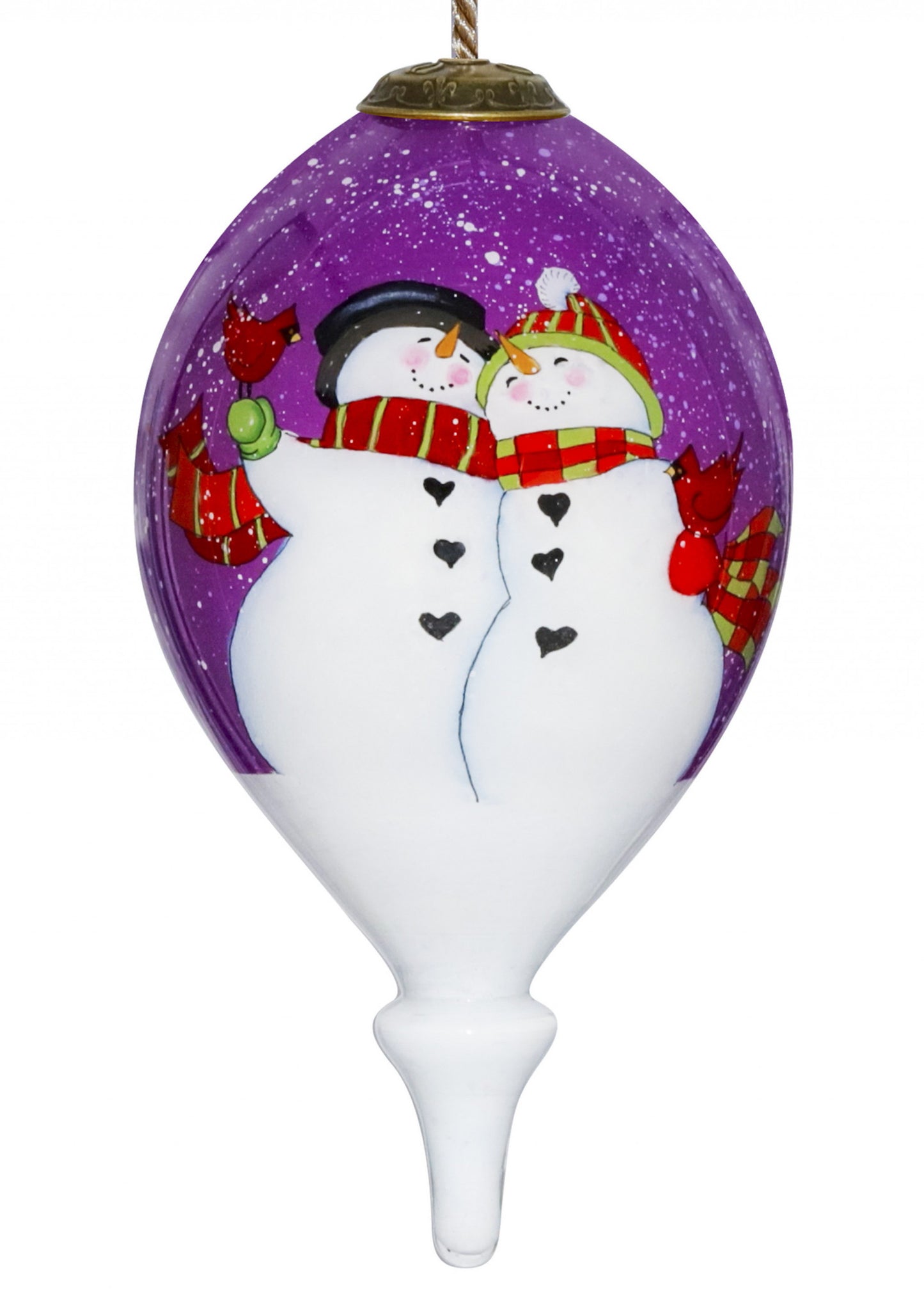 Amore Snowmen Hand Painted Mouth Blown Glass Ornament