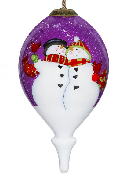 Amore Snowmen Hand Painted Mouth Blown Glass Ornament