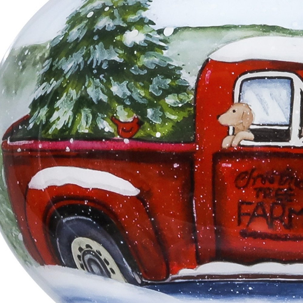 Red Farm Truck with Tree Hand Painted Mouth Blown Glass Ornament — view 3