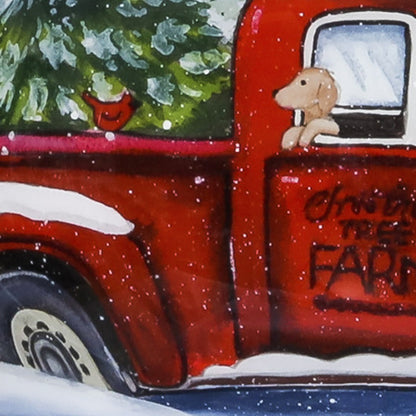 Red Farm Truck with Tree Hand Painted Mouth Blown Glass Ornament