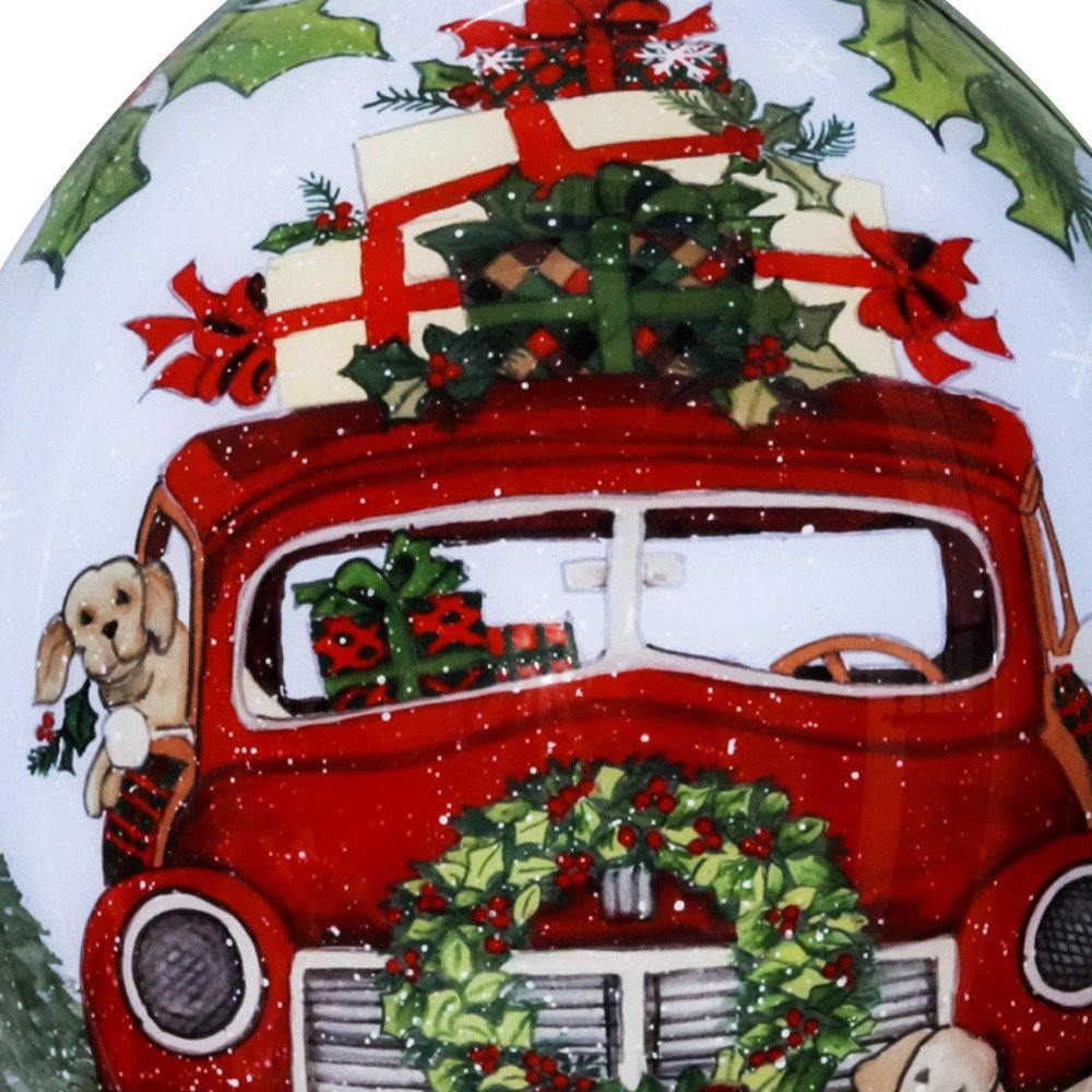 Puppy and Red Truck Christmas Wreath Hand Painted Mouth Blown Glass Ornament HomeRoots