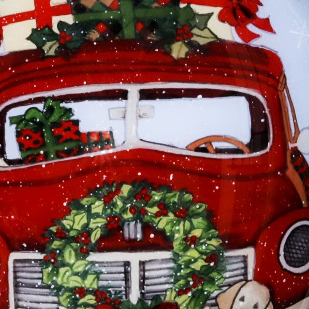 Puppy and Red Truck Christmas Wreath Hand Painted Mouth Blown Glass Ornament HomeRoots