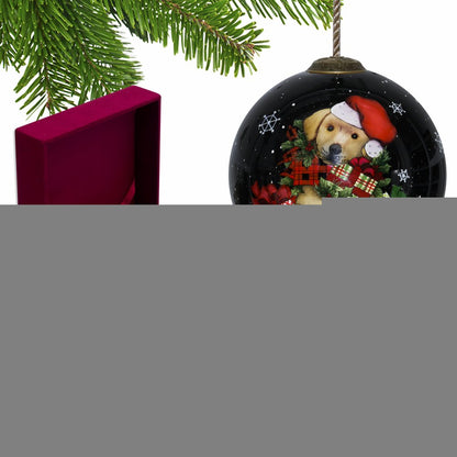 Christmas Puppy with Presents Hand Painted Mouth Blown Glass Ornament HomeRoots
