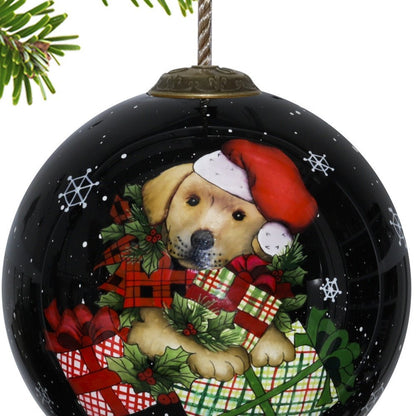 Christmas Puppy with Presents Hand Painted Mouth Blown Glass Ornament HomeRoots