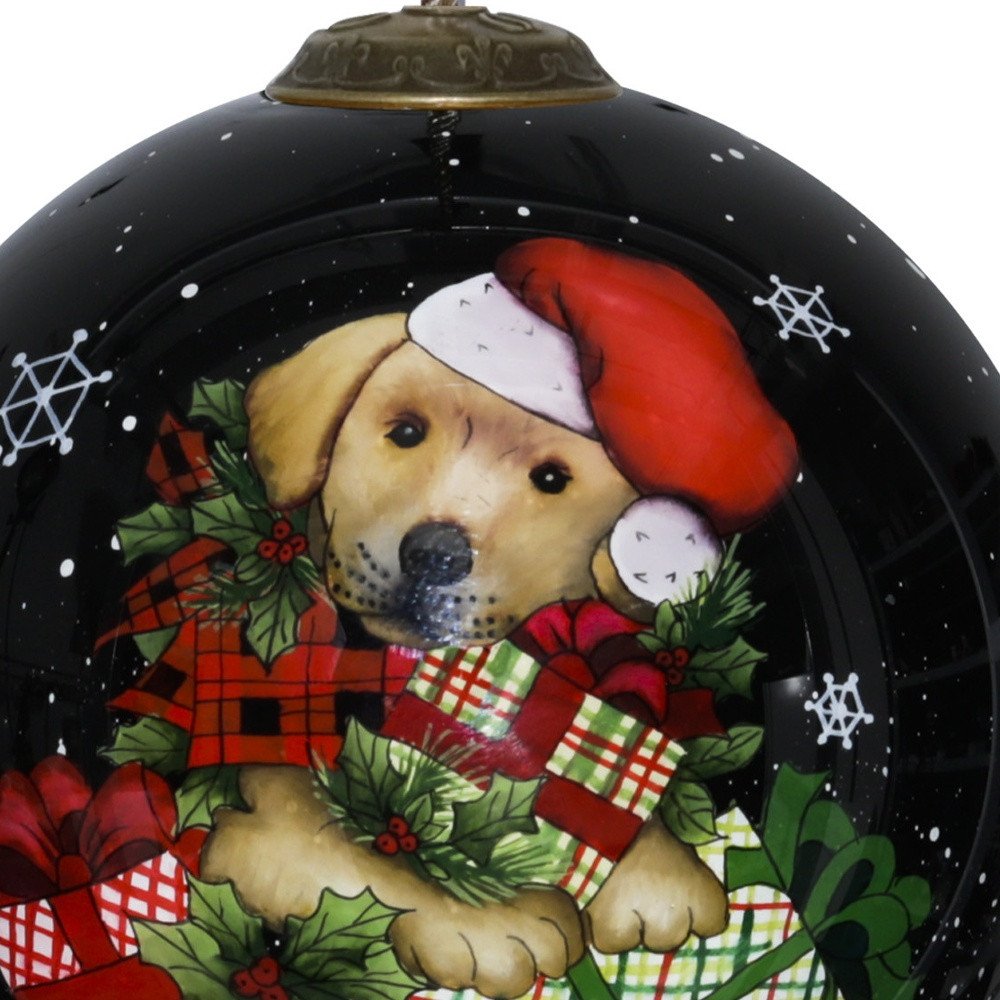 Christmas Puppy with Presents Hand Painted Mouth Blown Glass Ornament HomeRoots
