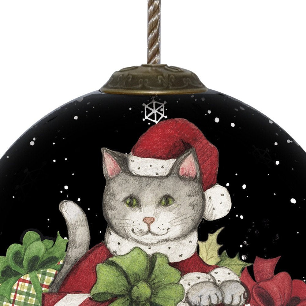 Christmas Cat with Presents Hand Painted Mouth Blown Glass Ornament HomeRoots