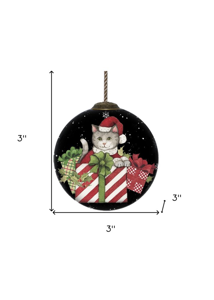 Christmas Cat with Presents Hand Painted Mouth Blown Glass Ornament — view 5
