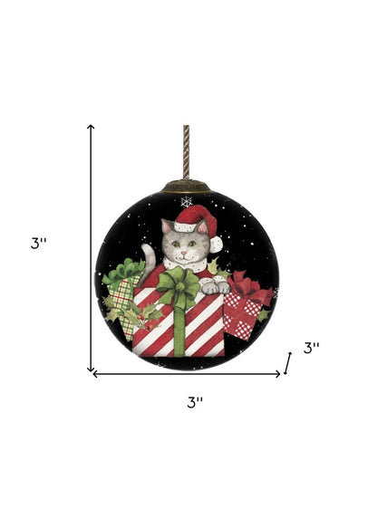 Christmas Cat with Presents Hand Painted Mouth Blown Glass Ornament HomeRoots