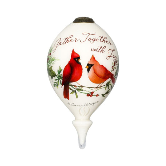 Gather Together With Joy Cardinals Hand Painted Mouth Blown Glass Ornament HomeRoots