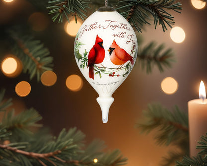 Gather Together With Joy Cardinals Hand Painted Mouth Blown Glass Ornament HomeRoots