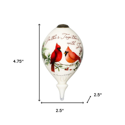 Gather Together With Joy Cardinals Hand Painted Mouth Blown Glass Ornament