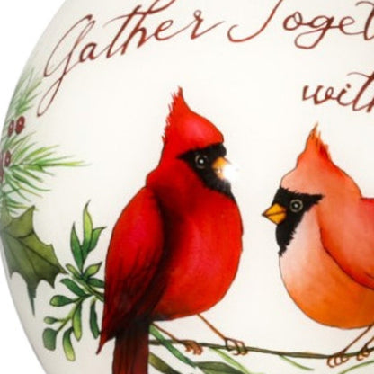Gather Together With Joy Cardinals Hand Painted Mouth Blown Glass Ornament HomeRoots