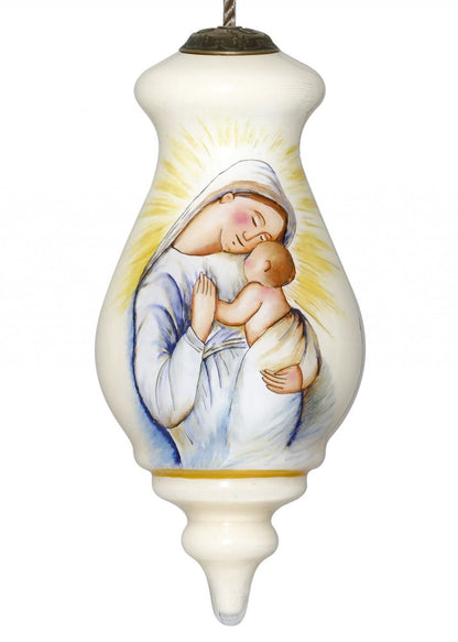 Mother Mary with Baby Hand Painted Mouth Blown Glass Ornament HomeRoots