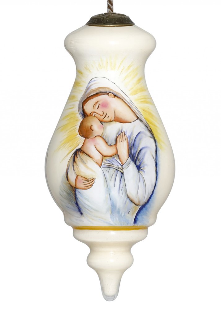 Mother Mary with Baby Hand Painted Mouth Blown Glass Ornament HomeRoots