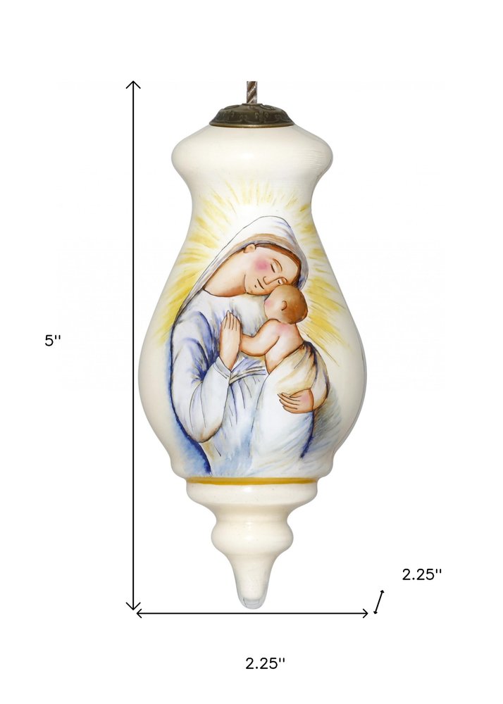 Mother Mary with Baby Hand Painted Mouth Blown Glass Ornament — view 5