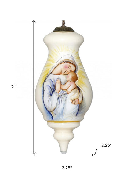 Mother Mary with Baby Hand Painted Mouth Blown Glass Ornament HomeRoots