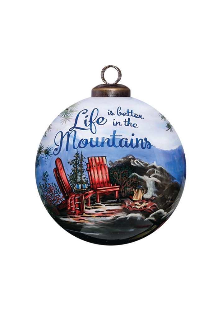 Scenic Life is Better in the Mountains Hand Painted Mouth Blown Glass Ornament HomeRoots