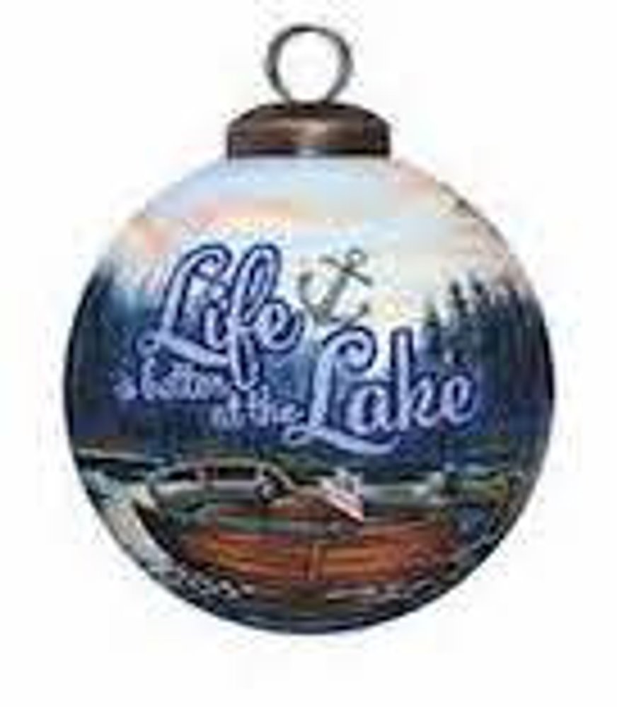 Scenic Life is Better at the Lake Hand Painted Mouth Blown Glass Ornament HomeRoots