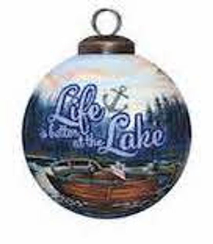 Scenic Life is Better at the Lake Hand Painted Mouth Blown Glass Ornament HomeRoots