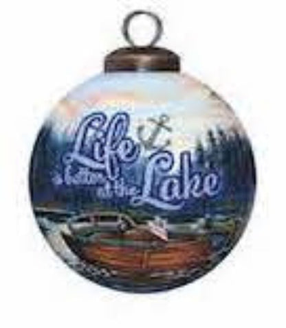 Scenic Life is Better at the Lake Hand Painted Mouth Blown Glass Ornament HomeRoots