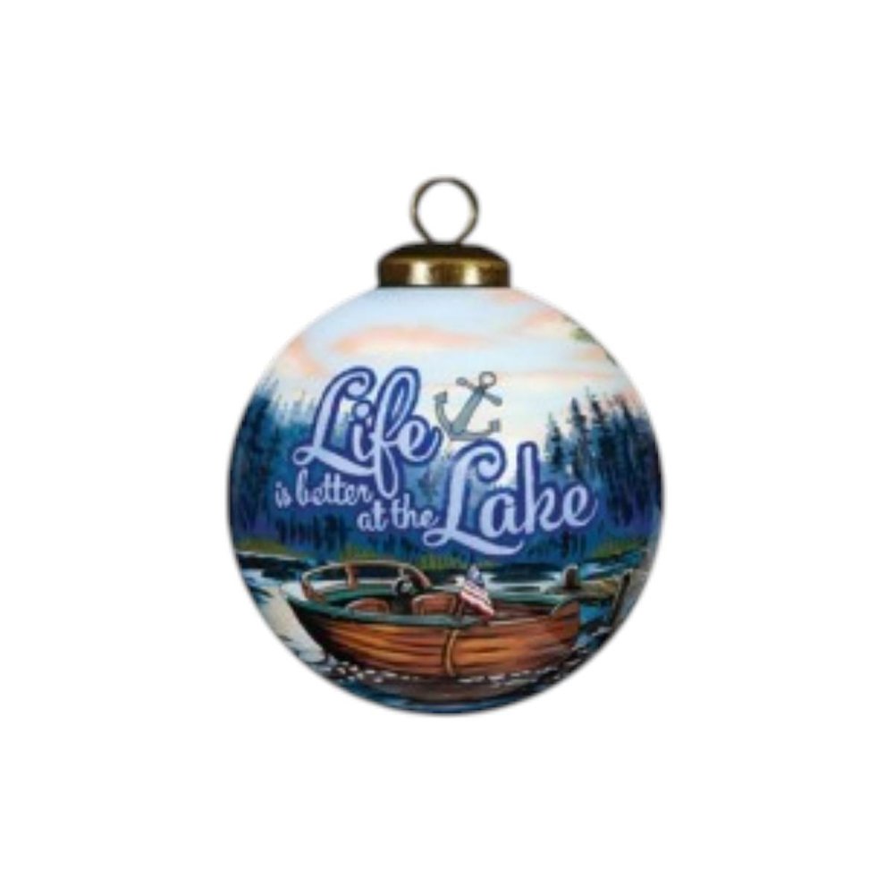 Scenic Life is Better at the Lake Hand Painted Mouth Blown Glass Ornament — view 5