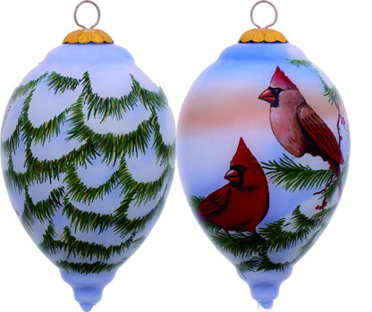 Perched Winter Cardinal Hand Painted Mouth Blown Glass Ornament HomeRoots