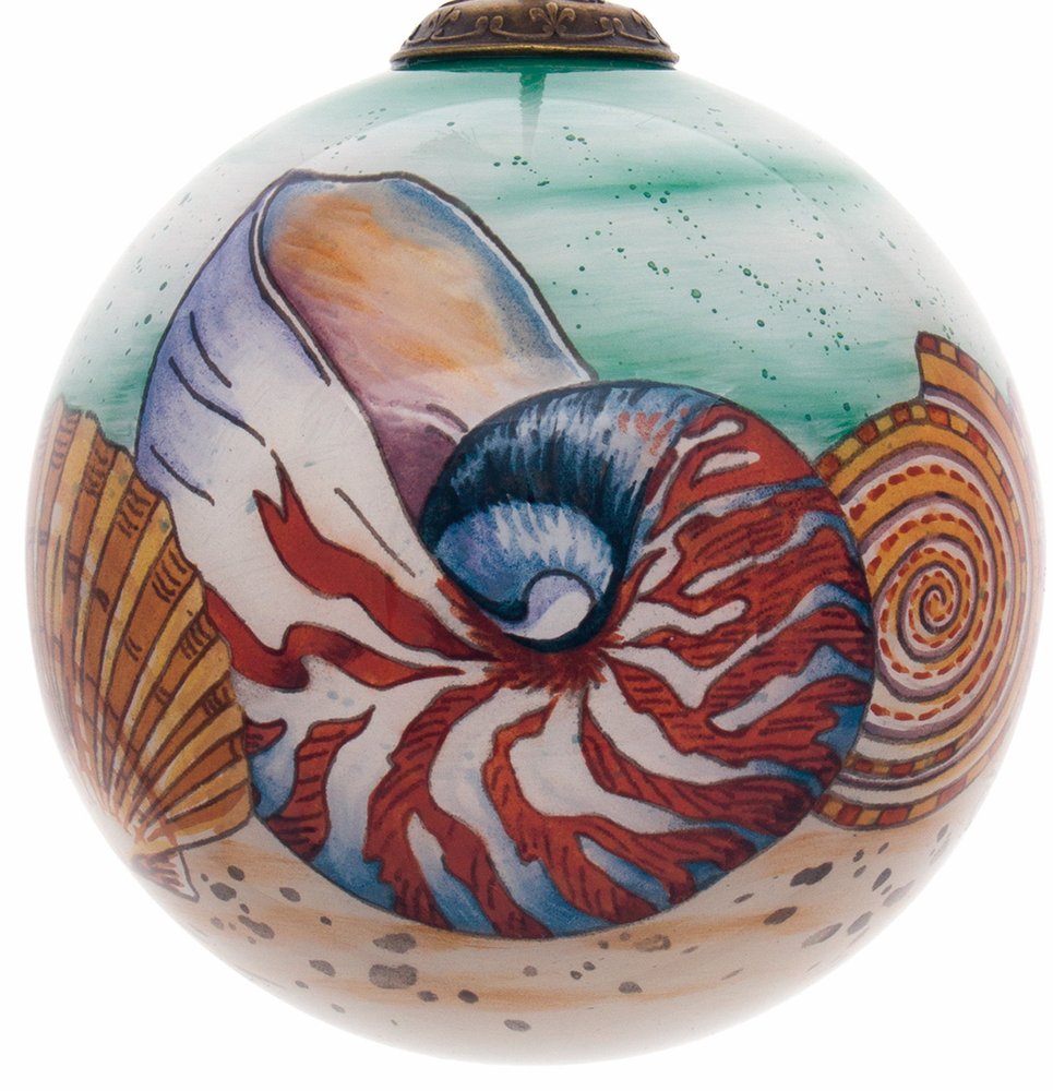 Sea Shell Hand Painted Mouth Blown Glass Ornament — view 2