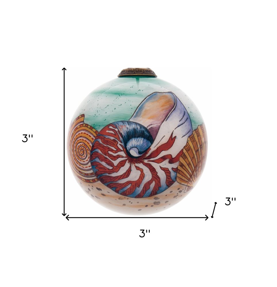 Sea Shell Hand Painted Mouth Blown Glass Ornament — view 5