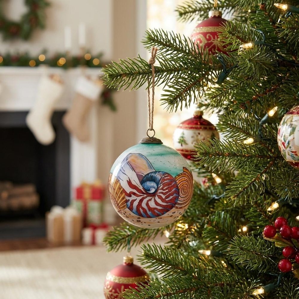 Sea Shell Hand Painted Mouth Blown Glass Ornament — view 6
